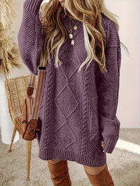 Women's Cable Knit Sweater Dress | Diamond Texture Relaxed Fit Side