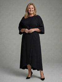 Women's Cape Sleeve Midi Dress | Waist Defined with Asymmetric Hem Detail