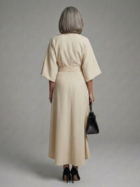 Women's Cape Sleeve Midi Dress | Waist Defined with Asymmetric Hem Lifestyle