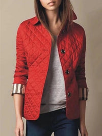 Women's Casual Quilted Jacket with Turned-Down Collar Close Up