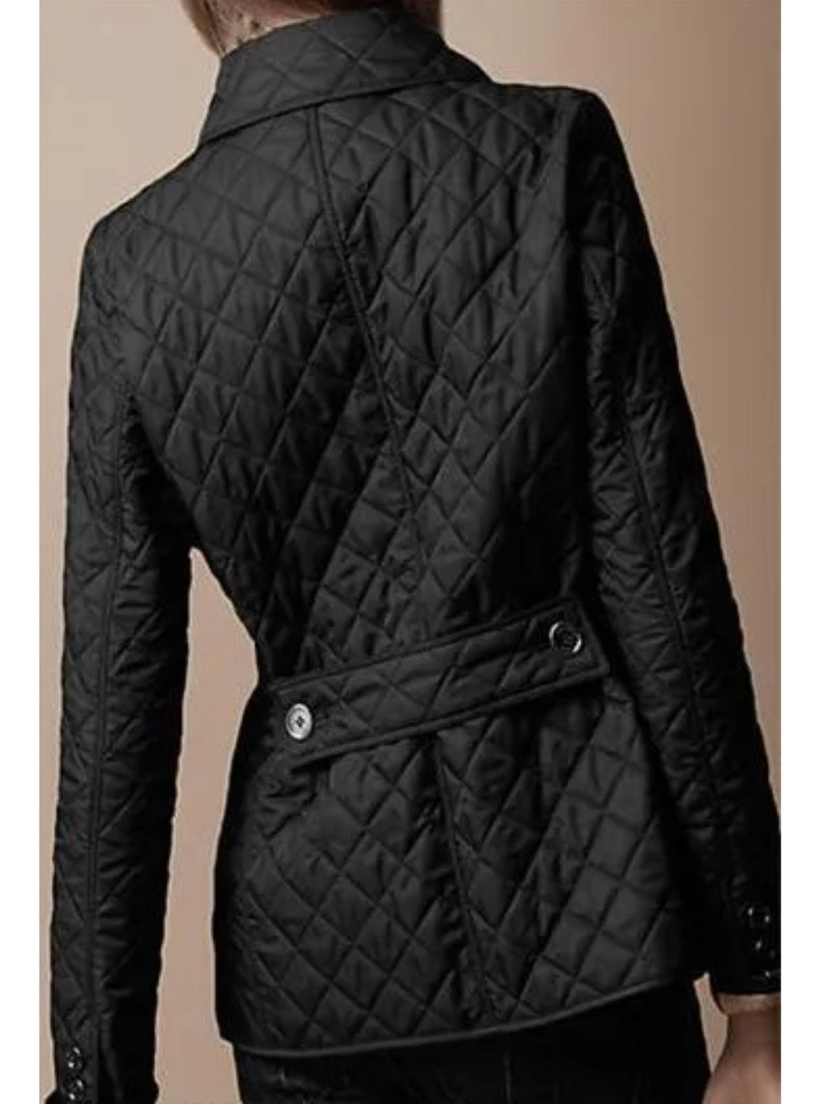 Women's Casual Quilted Jacket with Turned-Down Collar Front