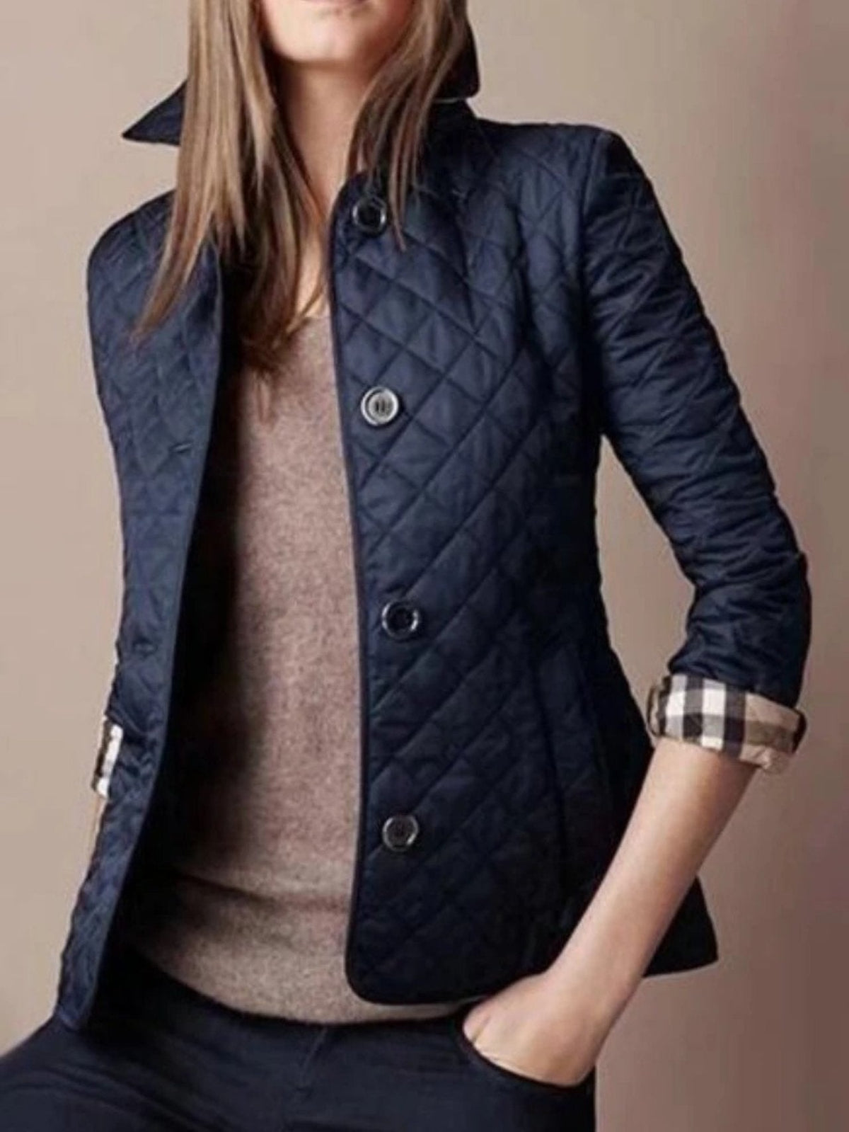 Women's Casual Quilted Jacket with Turned-Down Collar Lifestyle