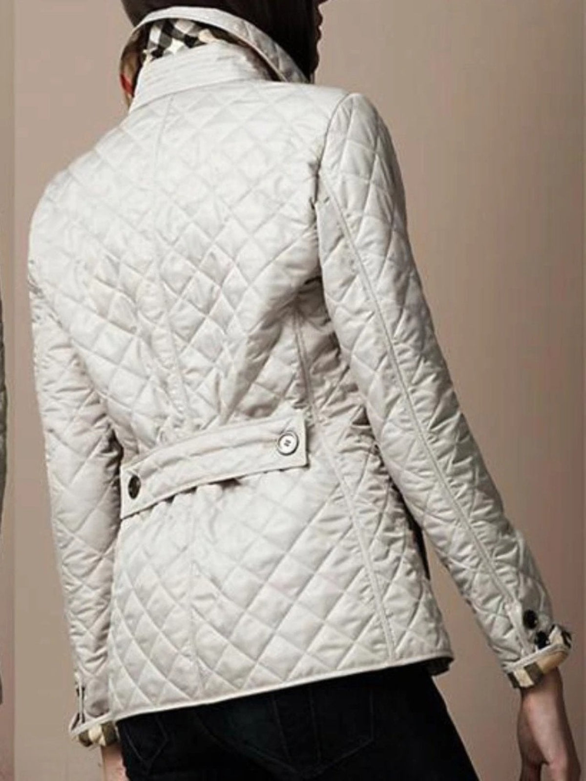Women's Casual Quilted Jacket with Turned-Down Collar Side