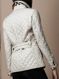 Women's Casual Quilted Jacket with Turned-Down Collar Side