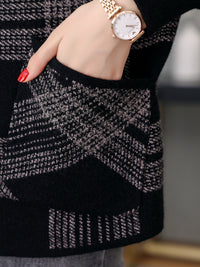 Women's Checked Hooded Jacket | Zip Up Relaxed Fit Close Up