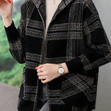 Women's Checked Hooded Jacket | Zip Up Relaxed Fit