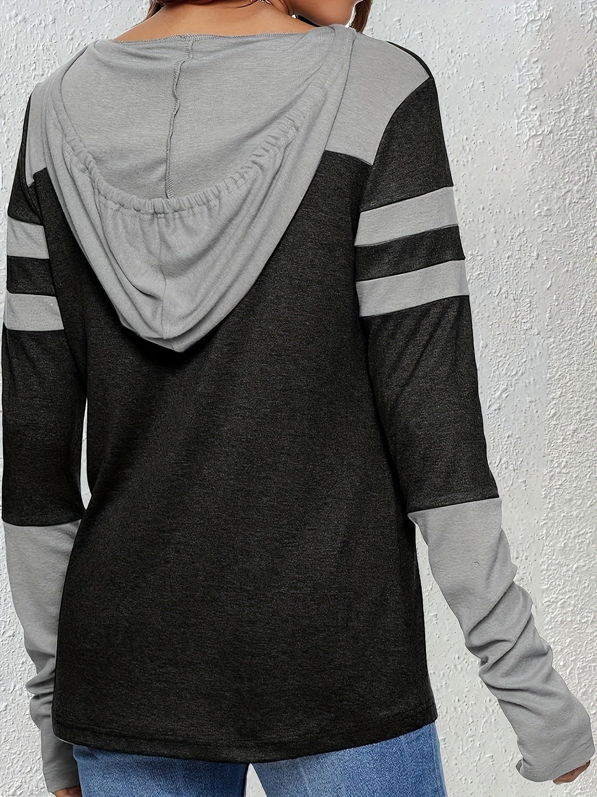 Women's Colour Block Hoodie with Thumbhole Sleeves Detail