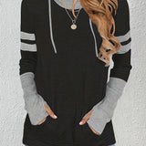Women's Colour Block Hoodie with Thumbhole Sleeves