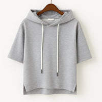 Women's Cotton Blend Short Sleeve Hoodie Close Up