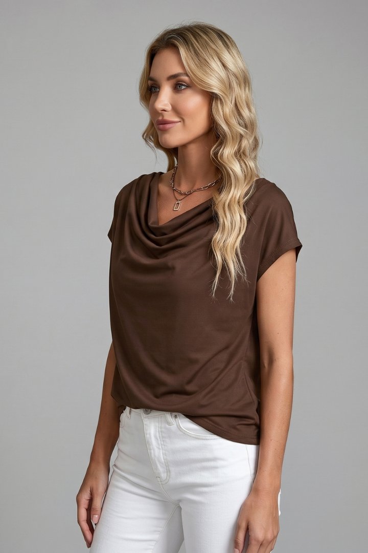 Women's Cowl Neck Blouse with Draped Front Alternate