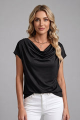 Women's Cowl Neck Blouse with Draped Front
