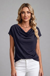 Women's Cowl Neck Blouse with Draped Front Back