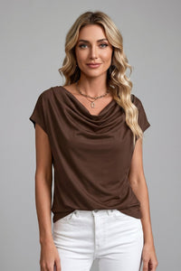 Women's Cowl Neck Blouse with Draped Front Front