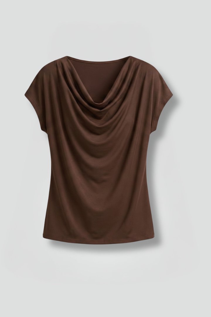 Women's Cowl Neck Blouse with Draped Front Hero