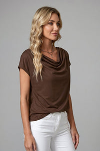 Women's Cowl Neck Blouse with Draped Front View 11