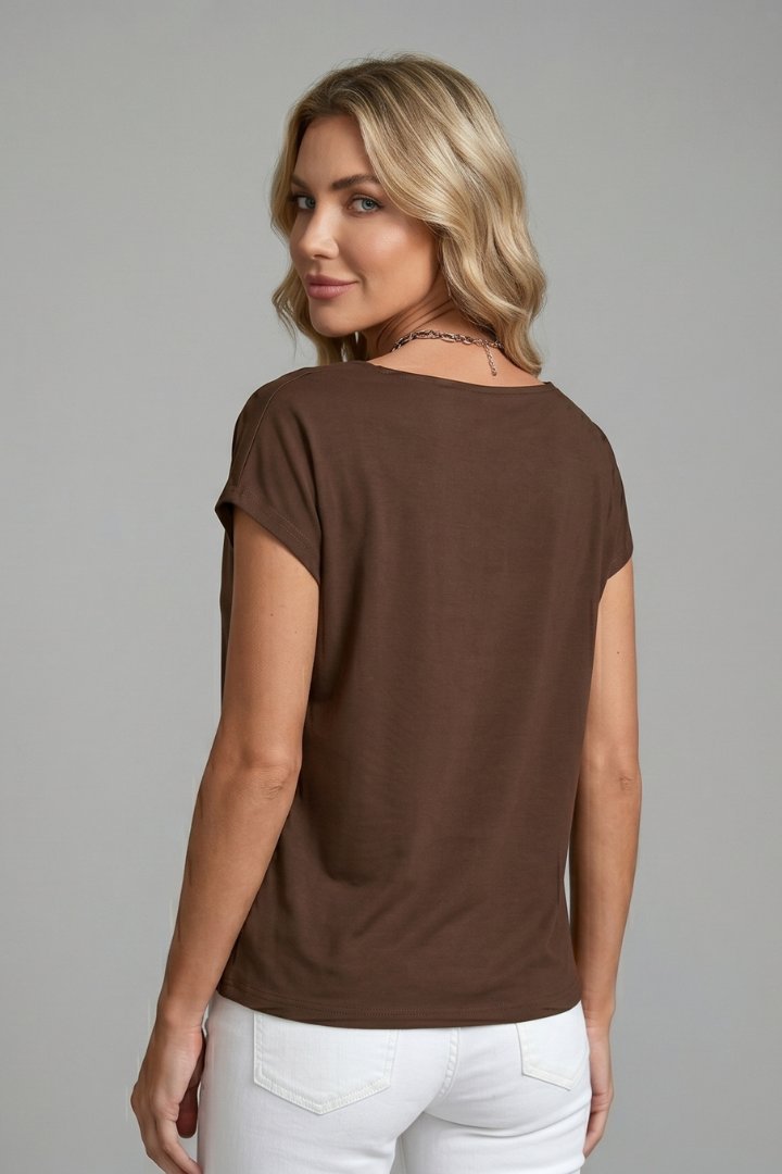 Women's Cowl Neck Blouse with Draped Front View 12