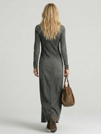 Women's Denim Maxi Dress | Button Front with Front Slit Lifestyle