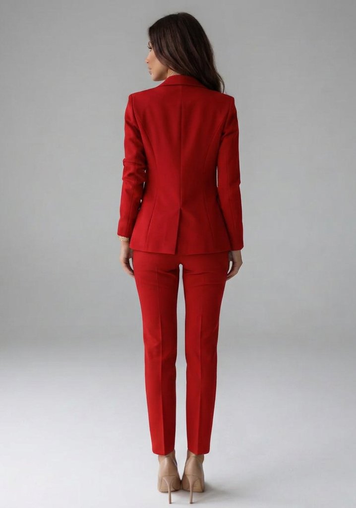 Women's Double-Breasted Blazer Set with Tailored Trousers Back