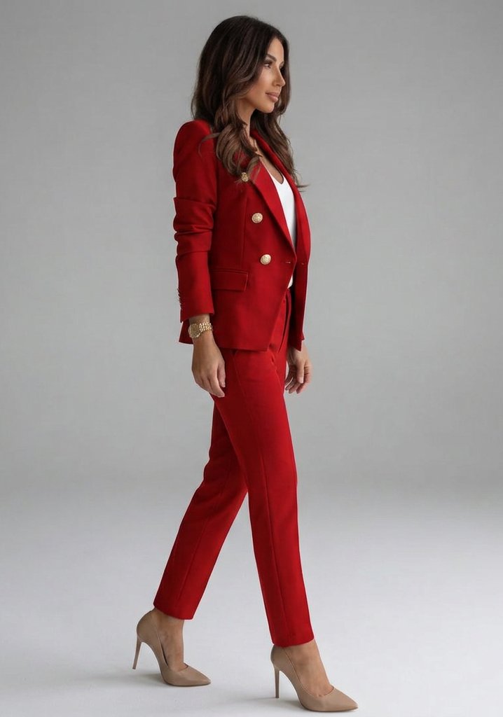 Women's Double-Breasted Blazer Set with Tailored Trousers Detail