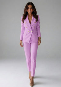 Women's Double-Breasted Blazer Set with Tailored Trousers Full