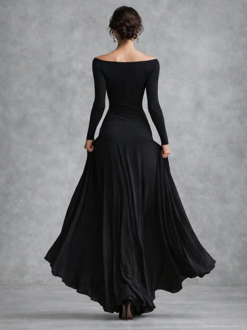 Women's Draped Long Sleeve Maxi Dress with Ruched Waist Detail