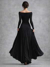 Women's Draped Long Sleeve Maxi Dress with Ruched Waist Detail