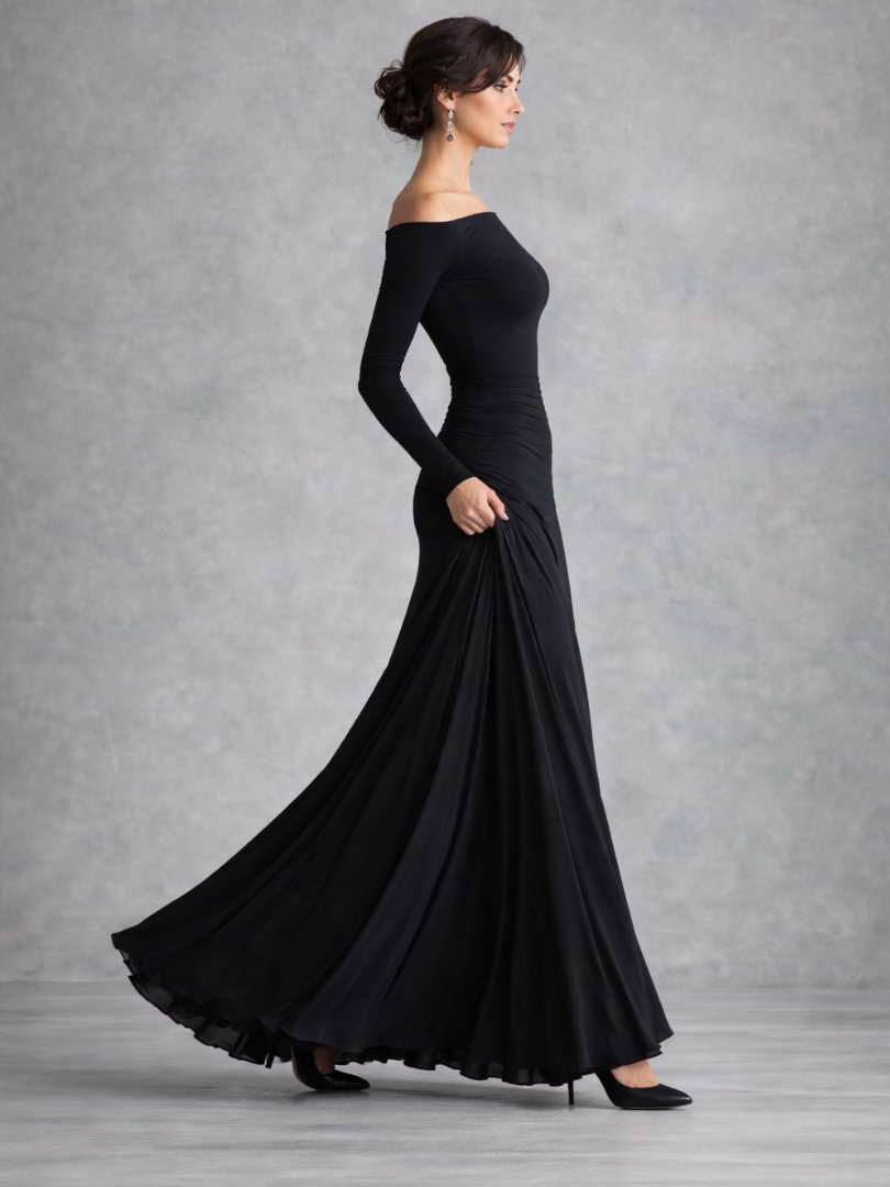 Women's Draped Long Sleeve Maxi Dress with Ruched Waist Front