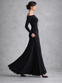 Women's Draped Long Sleeve Maxi Dress with Ruched Waist Front