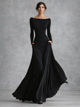 Women's Draped Long Sleeve Maxi Dress with Ruched Waist