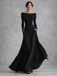Women's Draped Long Sleeve Maxi Dress with Ruched Waist Hero