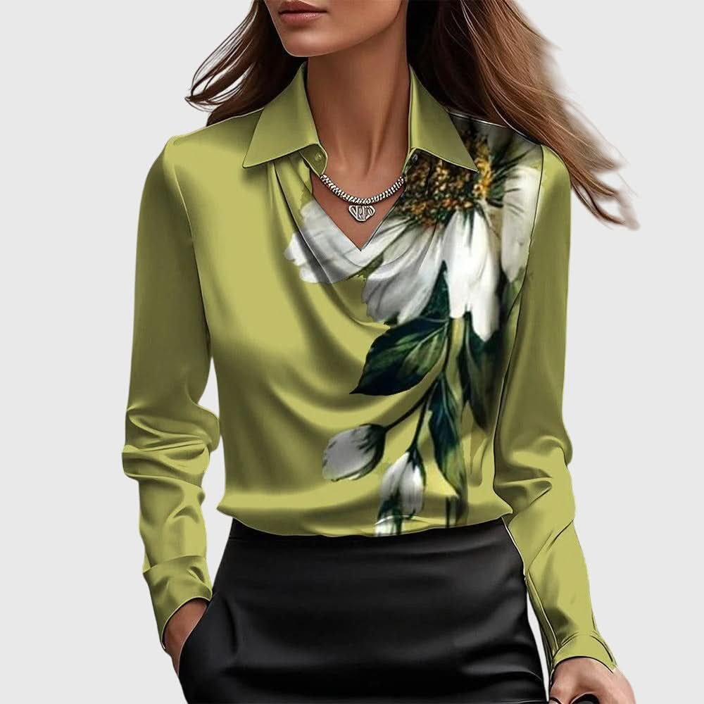 Women's Elegant Blouse with Draped Cowl Neckline Angle