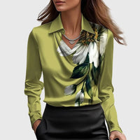 Women's Elegant Blouse with Draped Cowl Neckline Angle