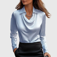 Women's Elegant Blouse with Draped Cowl Neckline Back