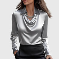 Women's Elegant Blouse with Draped Cowl Neckline Detail