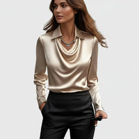 Women's Elegant Blouse with Draped Cowl Neckline Hero