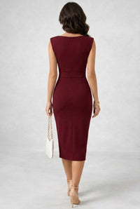 Women's Elegant Cowl Neck Sleeveless Midi Dress Detail