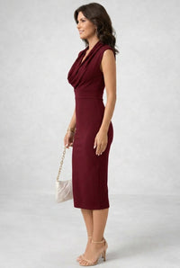 Women's Elegant Cowl Neck Sleeveless Midi Dress Side