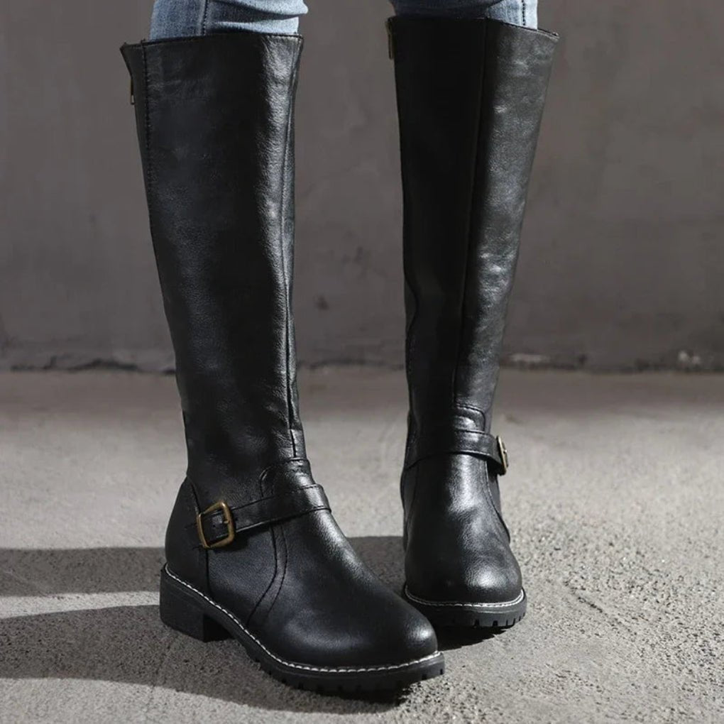 Women's Elegant Leather Boots | Mid-Calf with Side Zip Detail
