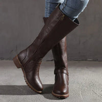 Women's Elegant Leather Boots | Mid-Calf with Side Zip Front