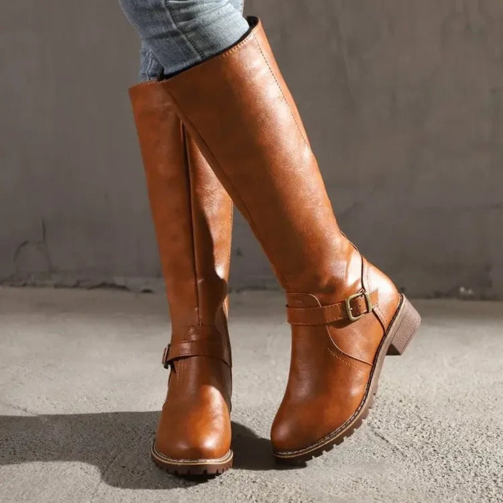 Women's Elegant Leather Boots | Mid-Calf with Side Zip Hero
