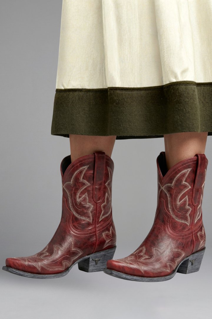 Women's Embroidered Leather Boots | Western Style Mid-Calf Back