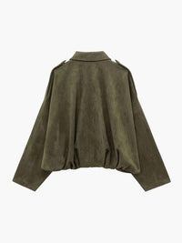 Women's Faux Suede Collared Bomber Jacket Front