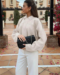 Women's Faux Suede Collared Bomber Jacket Full