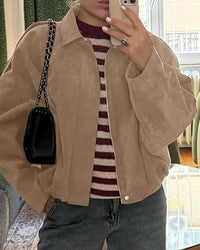 Women's Faux Suede Collared Bomber Jacket Lifestyle