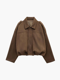 Women's Faux Suede Collared Bomber Jacket View 11
