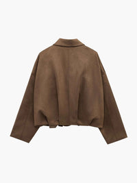 Women's Faux Suede Collared Bomber Jacket View 12