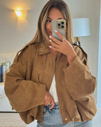 Women's Faux Suede Collared Bomber Jacket View 13