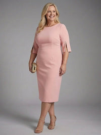 Women's Fitted Midi Dress with Split Sleeves Alternate