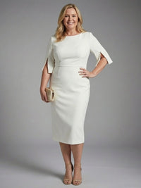 Women's Fitted Midi Dress with Split Sleeves Angle
