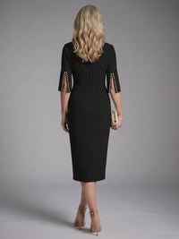 Women's Fitted Midi Dress with Split Sleeves Detail